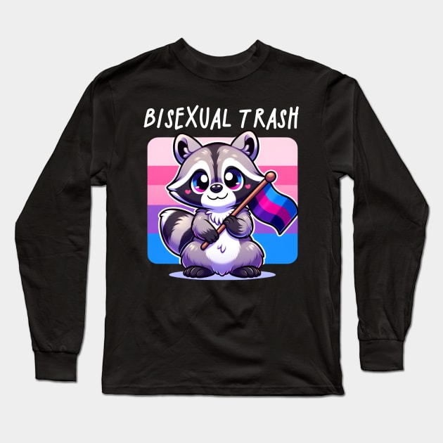 Bisexual Trash Funny Cartoon Raccoon LGBT Gay Pride Long Sleeve T-Shirt by Lavender Celeste